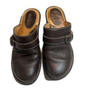 BORN Boho Casual Chic Brown 3" Heel 'Genuine Leather Slide-On Clogs Sz 7*READ